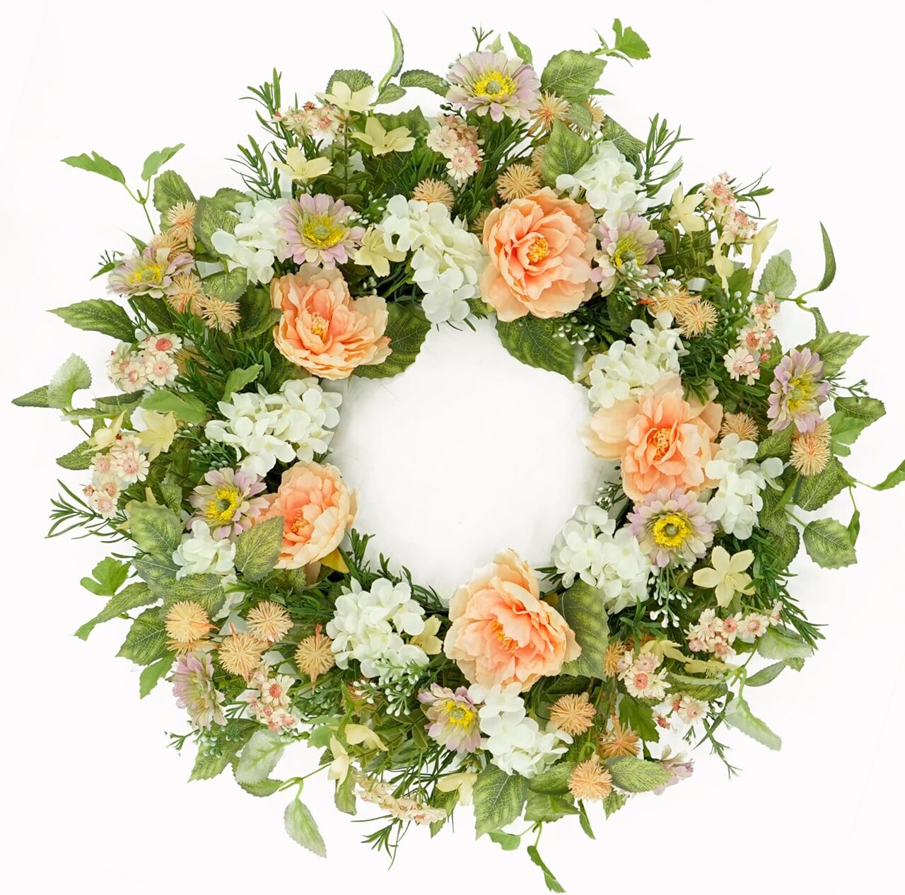 Artificial Spring Wreath for Front Door – 20–22 Inch Daisy, Hydrangea & Peony Floral Wreath for Indoor & Outdoor Farmhouse Home, Porch, Wall, Window, Wedding & Festival Decor